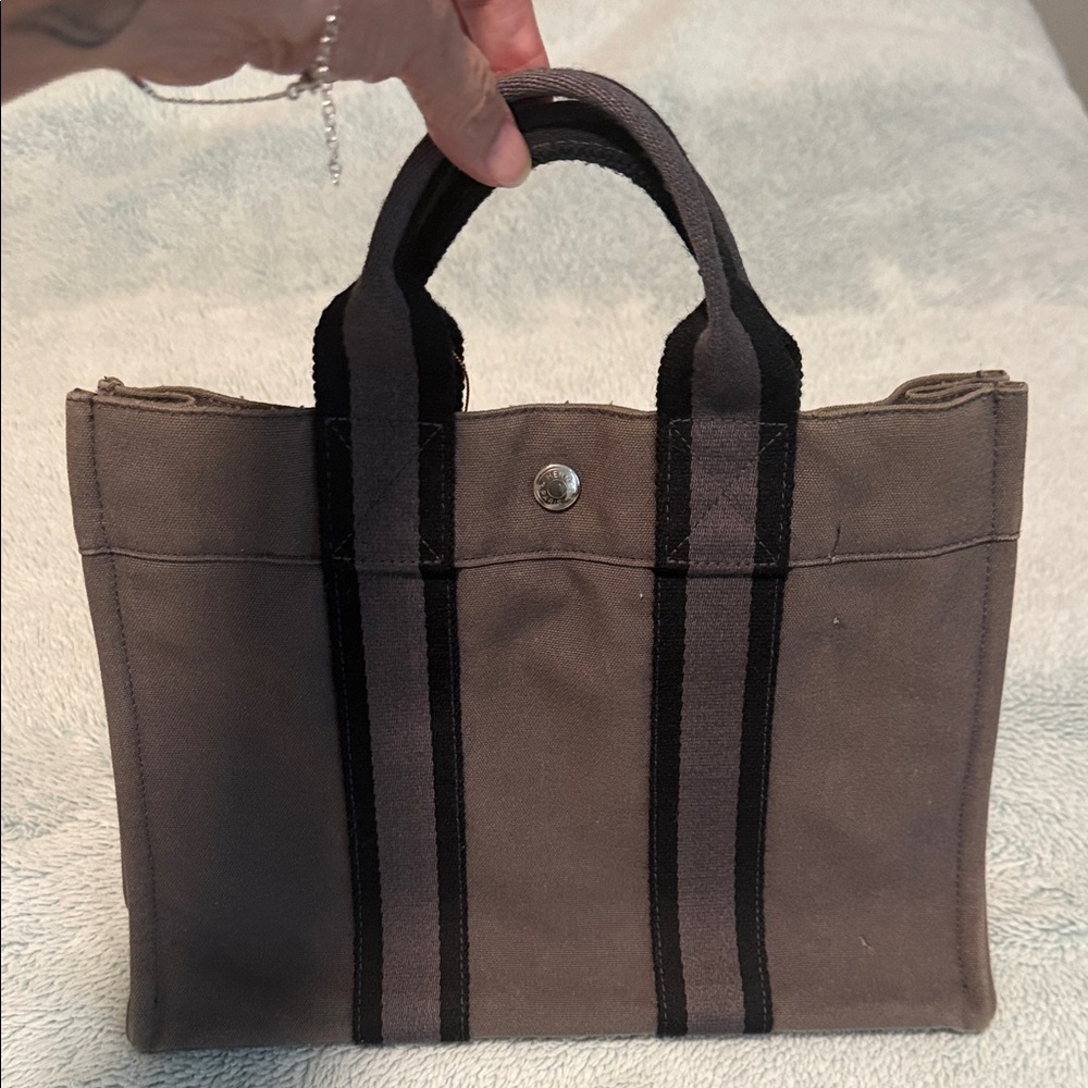 Hermes Gray and Black Canvas Briefcase